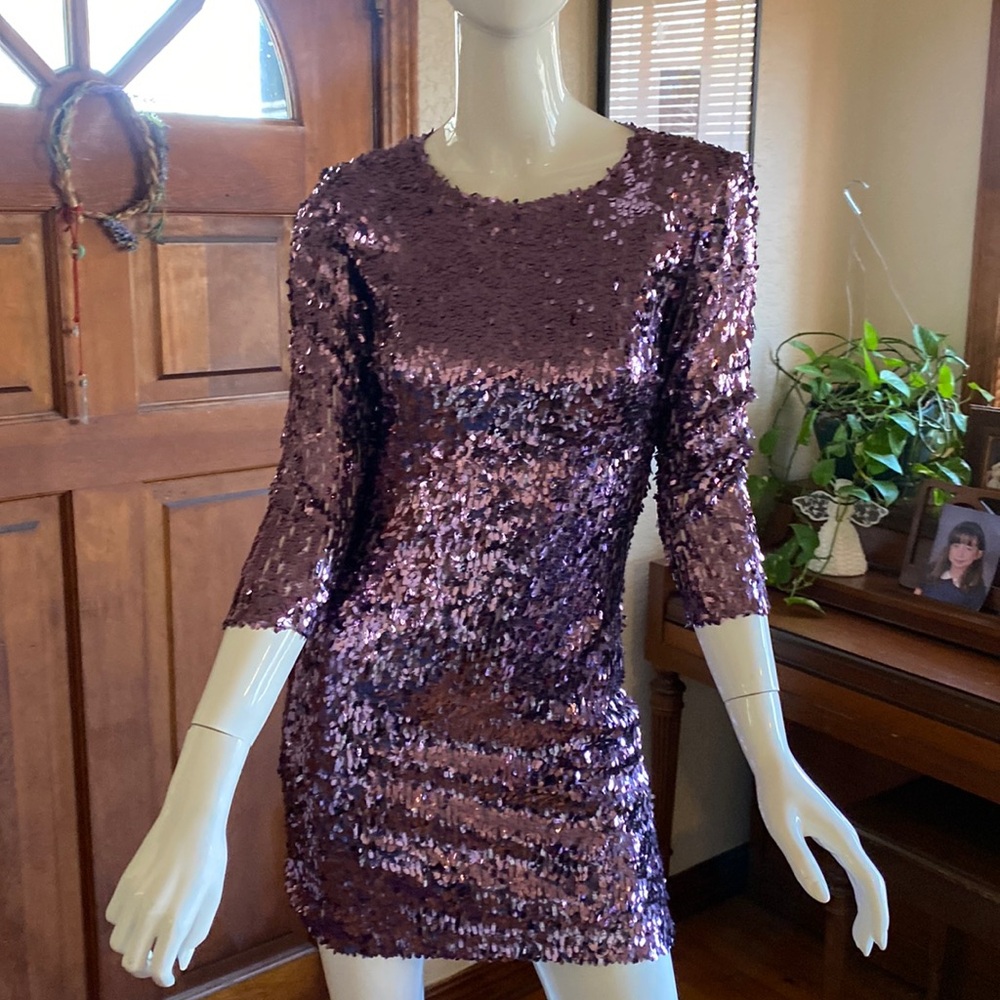 Purple sequined mini dress. Size Small